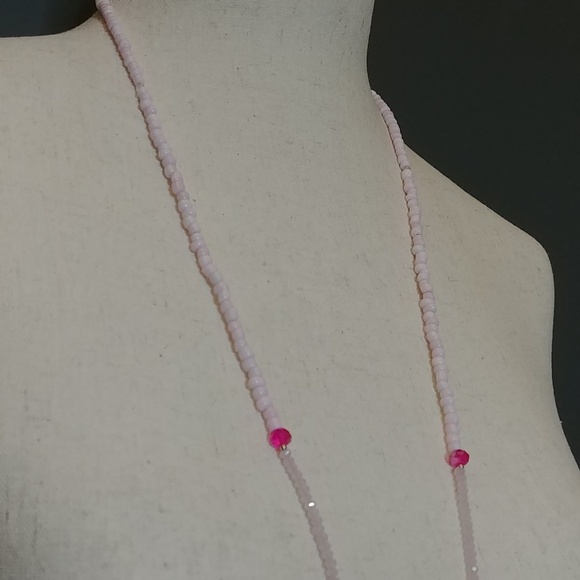 Pink Beaded Long Statement Necklace - Picture 4 of 9
